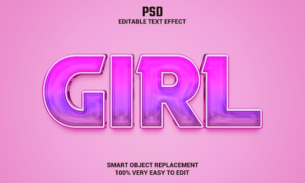 PSD girl 3d editable text effect with background premium psd