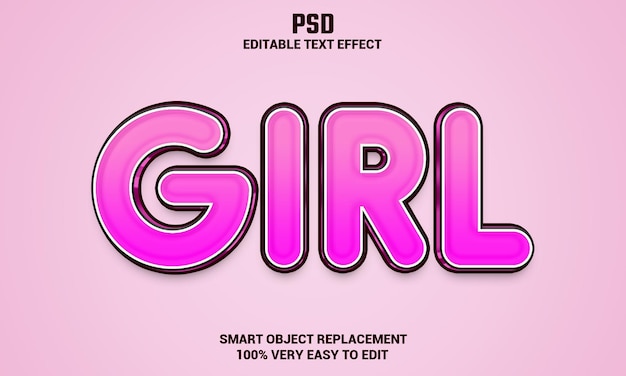 PSD girl 3d editable text effect with background premium psd