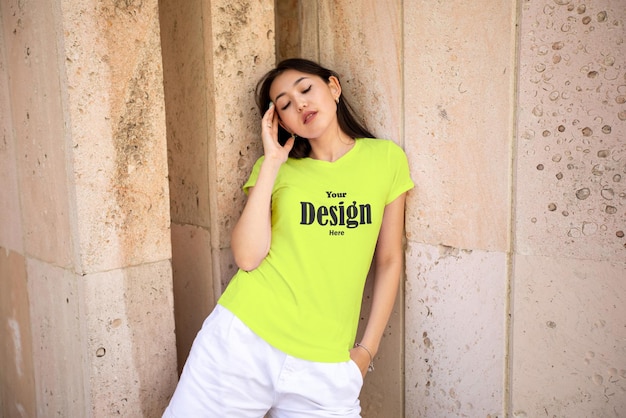 PSD girl tshirt mockup psd and stylish background