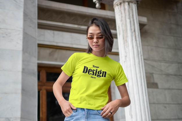 PSD girl tshirt mockup psd and stylish background