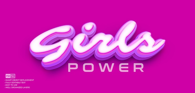 PSD girls power custom text editable 3d style effect