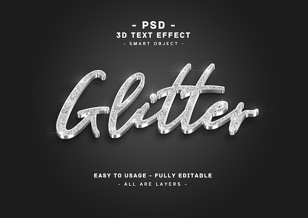 PSD glitter text effect 3d silver style