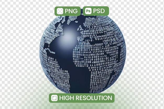 PSD global digital network a highresolution 3d model of the world showing binary code illustrating the concept of worldwide connectivity and data transfer digital globalization and data visualization