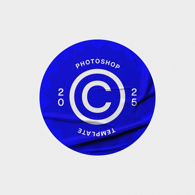 PSD glued round sticker mockup blue