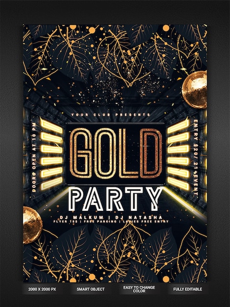 PSD gold party flyer template
