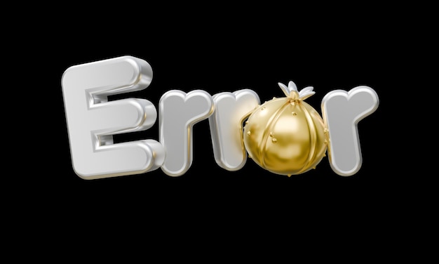 PSD gold silver error word 3d render black background isolated