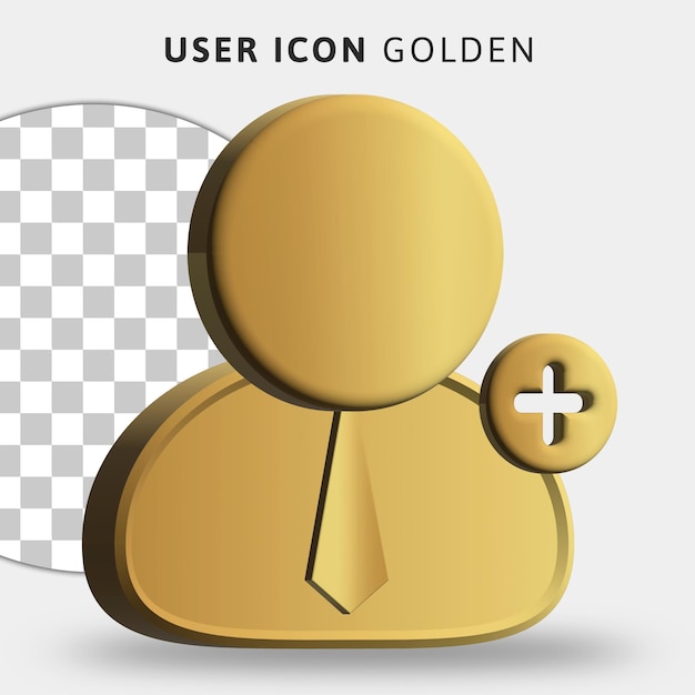 PSD a gold user with a plus icon on transparent background