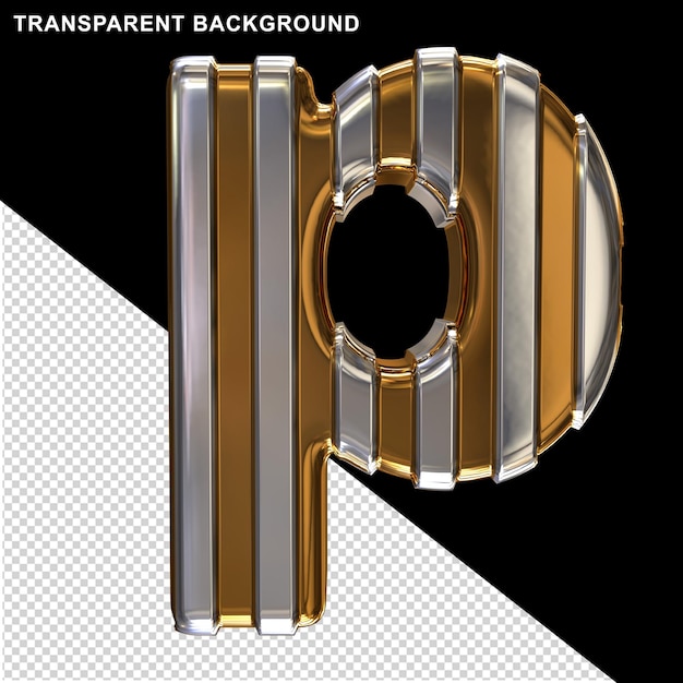 PSD gold with silver vertical straps letter p