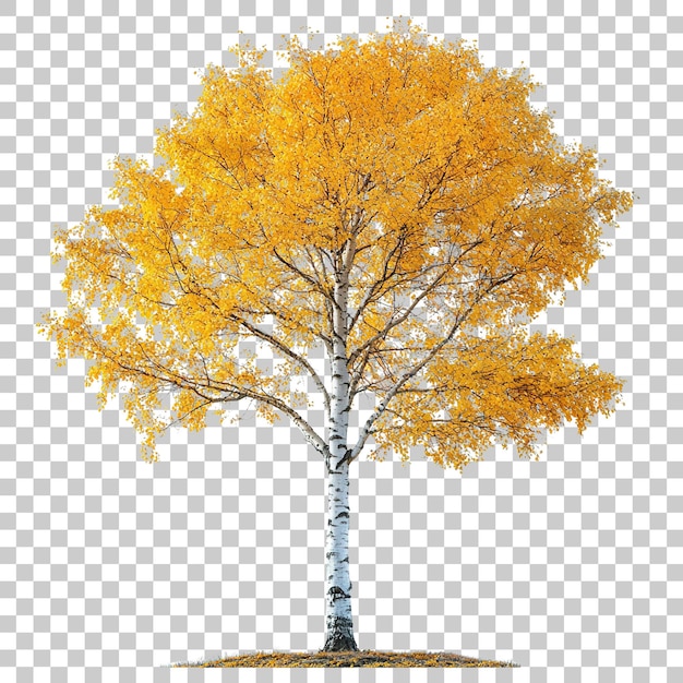 PSD golden fall birch tree isolated on transparent background