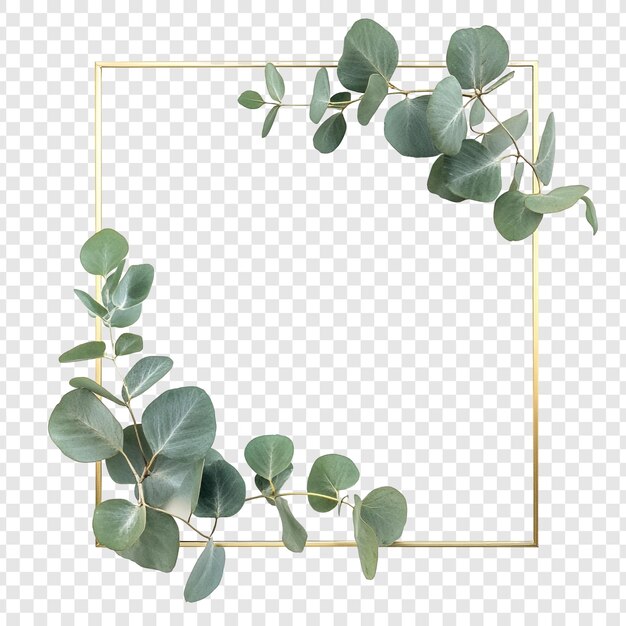 PSD golden frame with eucalyptus leaves