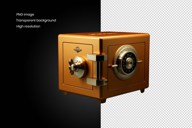 PSD a golden safe with a combination lock and a handle background removed