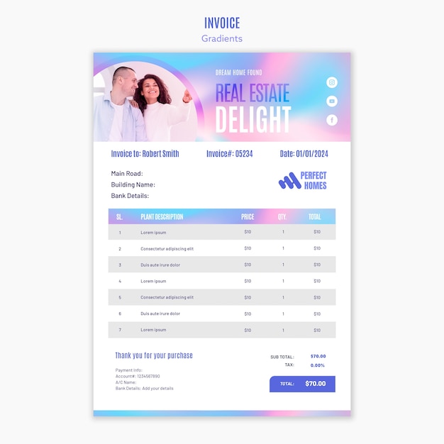 PSD gradient shapes invoice template