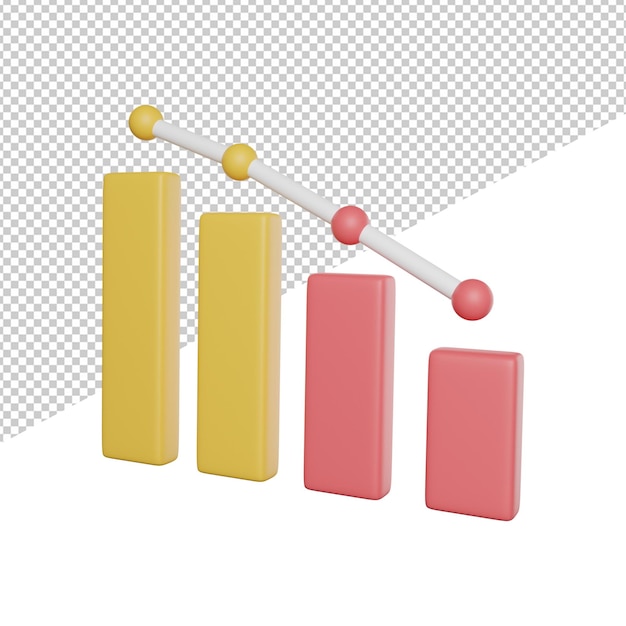 PSD graph down decrease side view 3d rendering icon illustration on transparent background