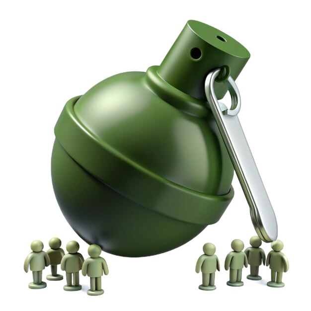 PSD a green army tool with a large pair of small men in front of it