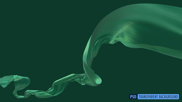 PSD green cloth flying the wind isolated on transparency background 3d render