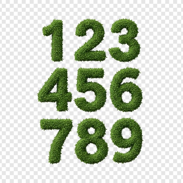 PSD green grass textured numbers 1 to 9