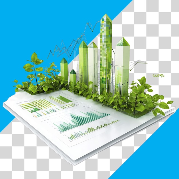 PSD green growth data visualization on transparent background