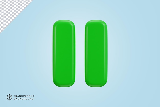 PSD green pause icon 3d rendering illustration