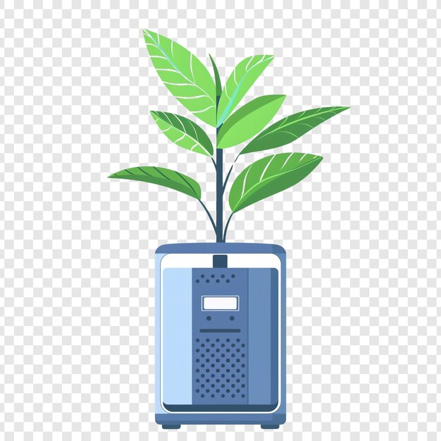 PSD green plant growing inside a technological device