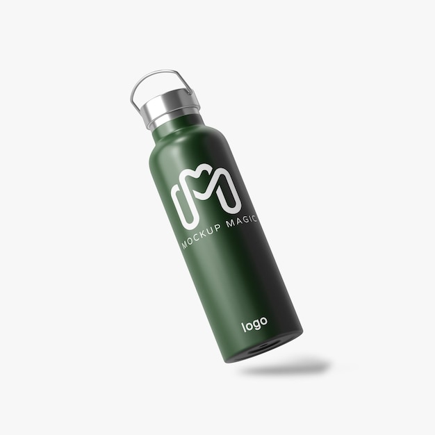PSD green stainless steel water bottle mockup