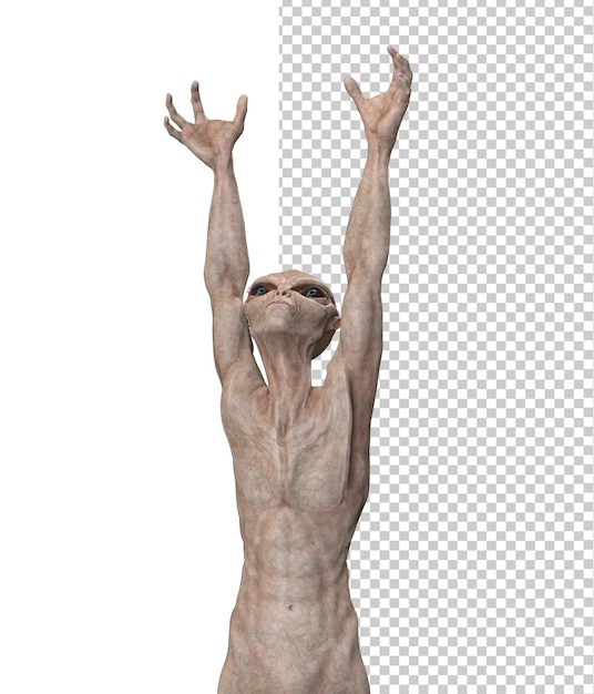 PSD grey alien on transparent background 3d render