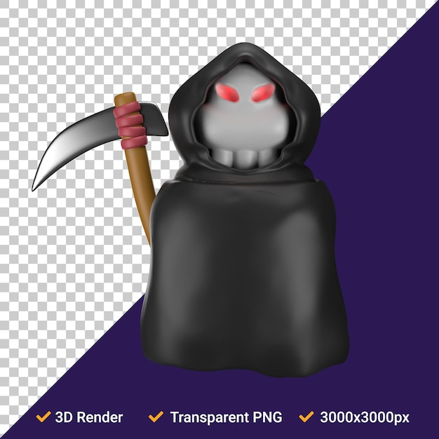 PSD grim reaper icon 3d render transparent background in png format