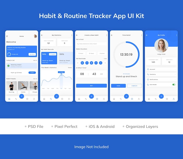 PSD habit amp routine tracker app ui kit
