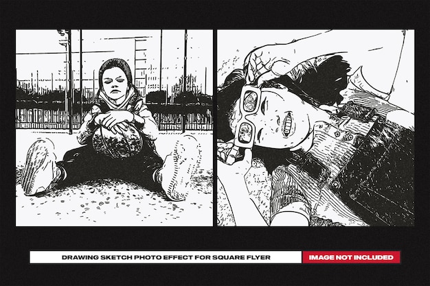 PSD halftone double exposure photo effect for poster