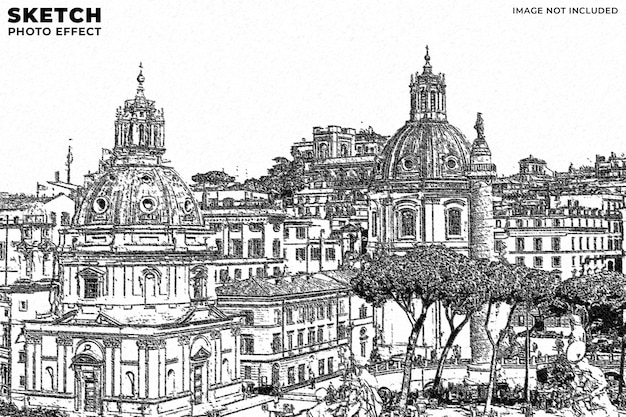 PSD hand drawing effect photo template