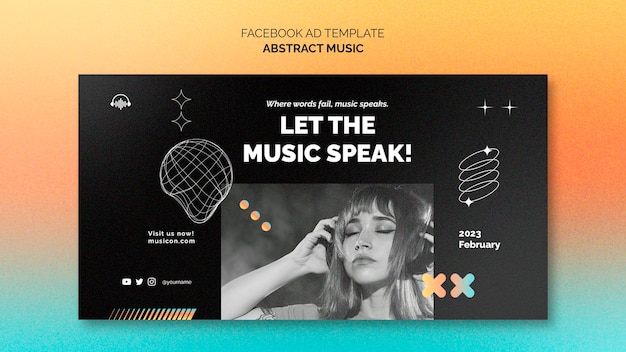 PSD hand drawn abstract music facebook template