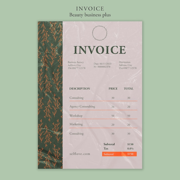 PSD hand drawn beauty concept invoice template