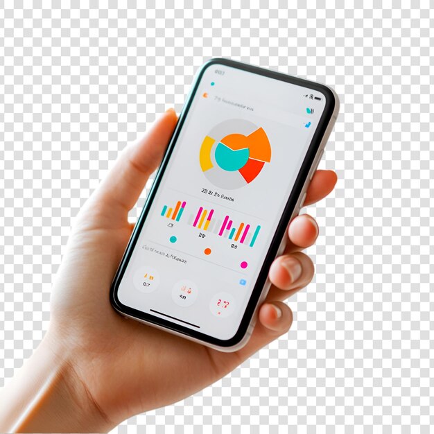 PSD hand holding a smartphone displaying financial data