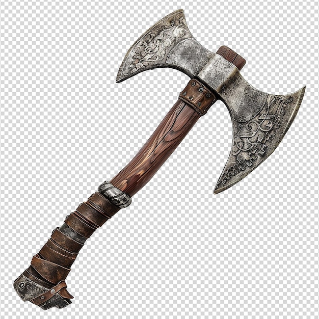 PSD hand weapon axe isolated on transparent background