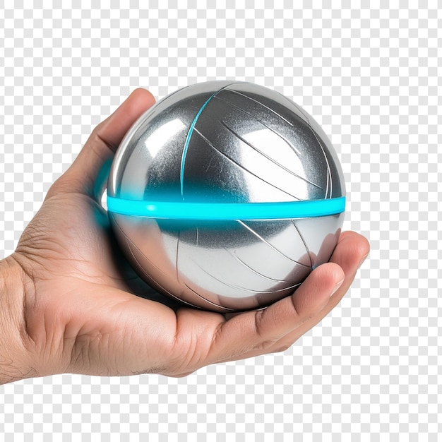 PSD handheld metallic sphere with teal light line