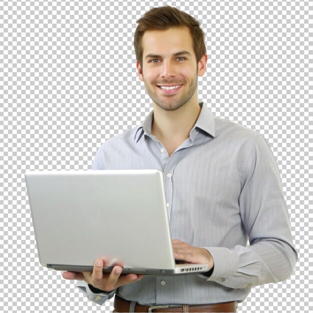 PSD handsome man with laptop