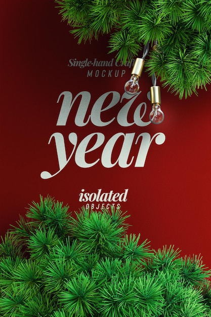 PSD happy new year 2022 portrait background mockup with decorative pine leaves top view