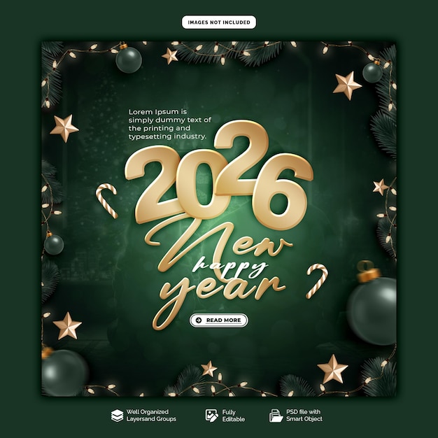 PSD happy new year 2026 celebration social media post design or banner template