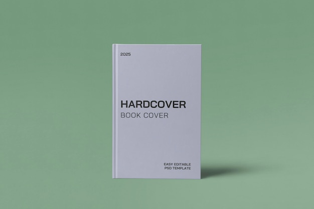 PSD hardcover book cover mockup on solid green background