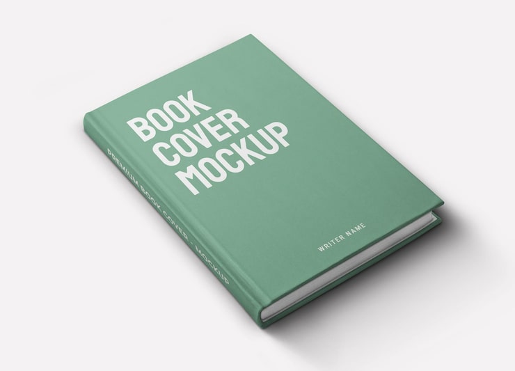 PSD hardcover book cover mockup on white background