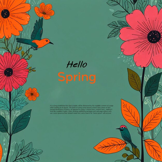 PSD hello spring poster background with flowers