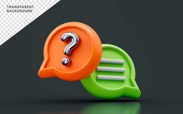 PSD help sign question mark with message on dark background 3d render concept for conversation support