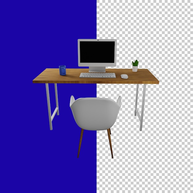 PSD high resolution 3d work desk in transparent background
