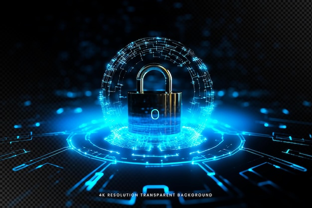 PSD hud cyber security technology global network digital data protection on transparent background