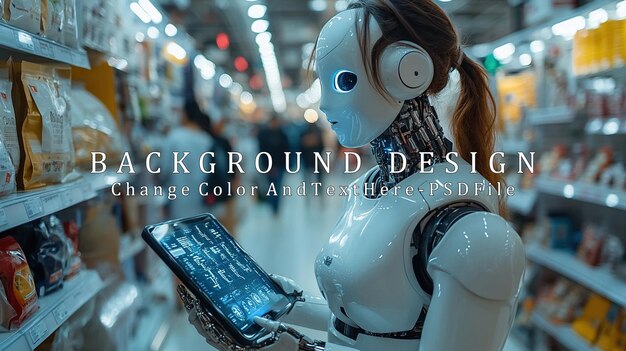 PSD a humanoid robot using a tablet in a grocery store aisle