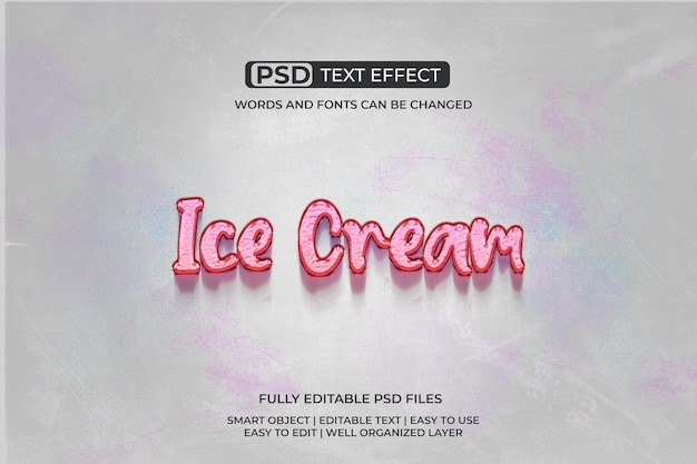 PSD ice cream strawberry text effect