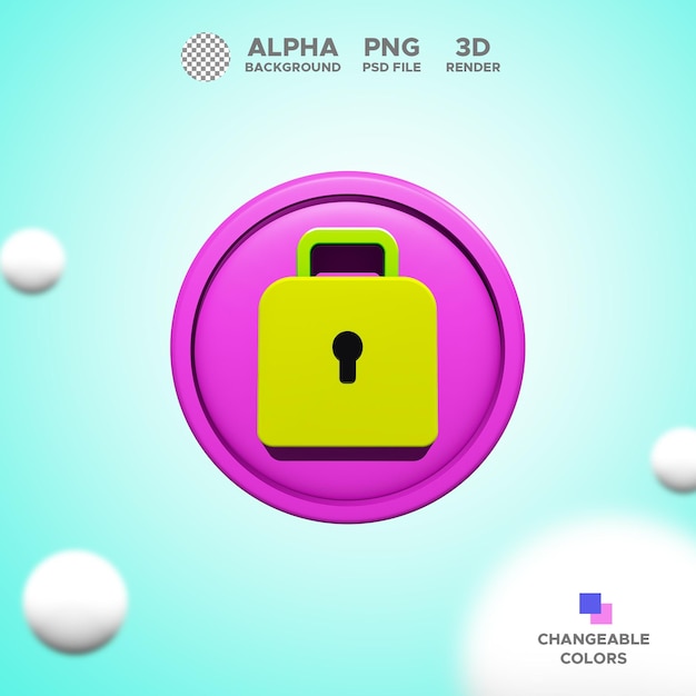 PSD icon 3d render padlock for design illustration isolated object premium psd