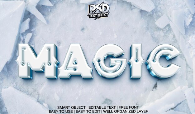 PSD icy magic 3d text effect on cracked ice background