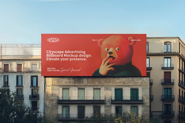 PSD informative billboard on building mockup