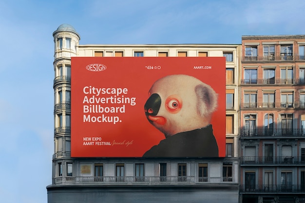 PSD informative billboard on building mockup