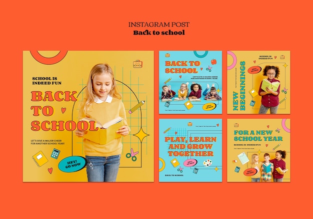 PSD instagram posts collection for back to school with hand drawn elements